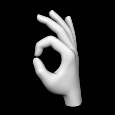 İnsan elinin siyah arka planda izole edilmiş üç boyutlu modeli. 3B illüstrasyon.