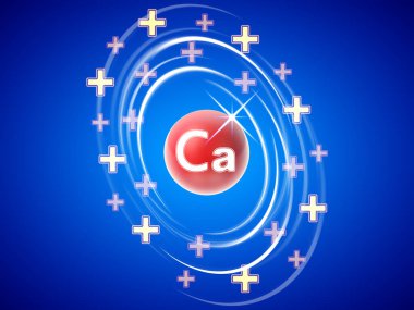 Mavi arka planda kalsiyum simgesi. 3B illüstrasyon.