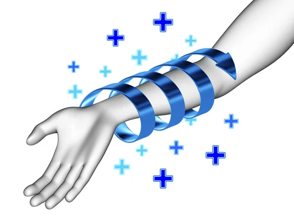 Tratamento Mão Humana Com Seta Espiral Fundo Branco Ilustração — Fotografia de Stock