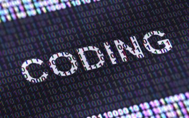 Ekranda ikili kodlu kodlama simgesi (bit dizisi). 3B Görüntü.