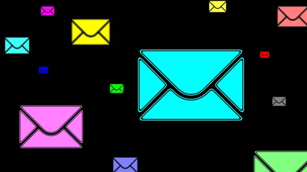 Colorful Mail Icons Black Background Illustration — Stock Photo, Image
