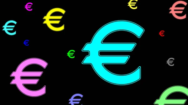 Färgglada Euro Ikoner Svart Bakgrund Illustration — Stockfoto