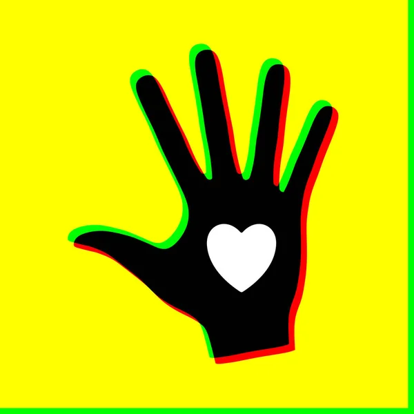 Icono Del Corazón Mano Humana Aislado Sobre Fondo Amarillo Ilustración — Foto de Stock