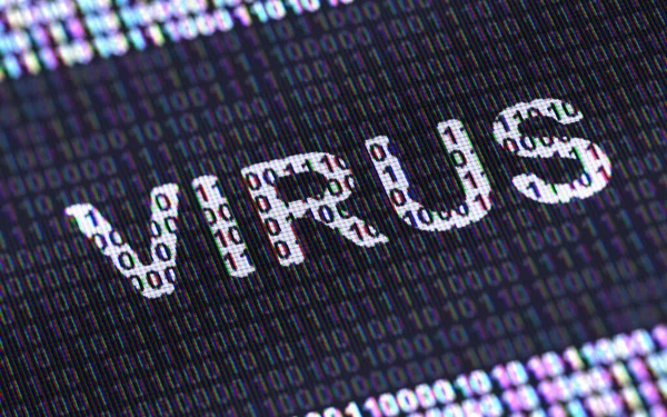 Icono Virus Pantalla Con Código Binario Matriz Bits Ilustración — Foto de Stock