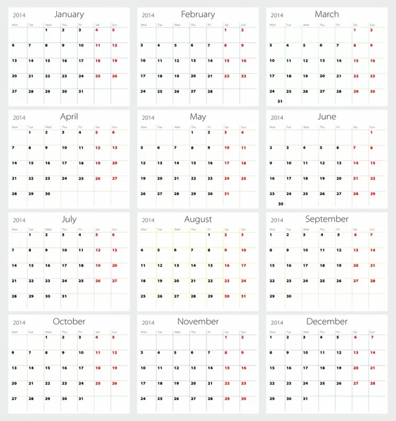 Kalender 2014 — Stockvektor