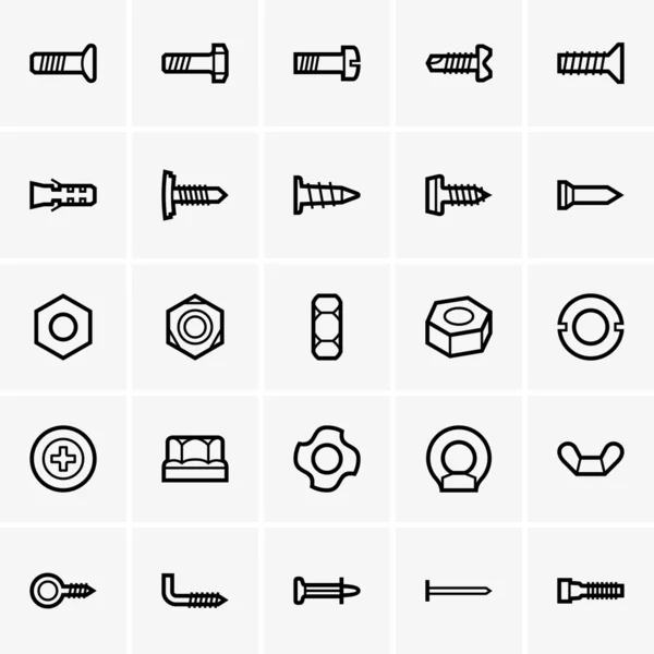 Tornillos y tuercas iconos — Vector de stock