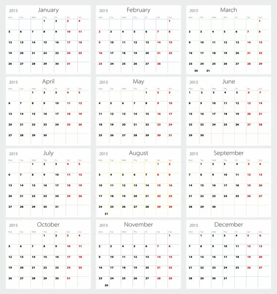 Calendario 2015 — Vettoriale Stock