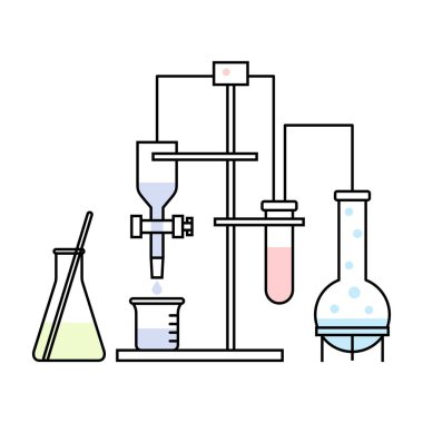Tüpler ve çatal bıçaklarla modern kimya laboratuvarı kurulumu