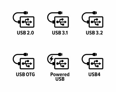 USB port tipleri vektör bilgi işareti