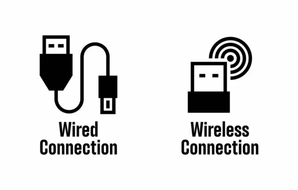 有线连接 Wired Connection 和无线连接 Wireless Connection 矢量信息符号 — 图库矢量图片