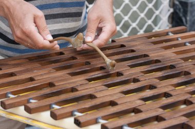 Asyalı adam bambu çubukları yapıyor.