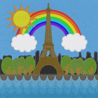 Eyfel Kulesi, paris. dikiş tarzı kumaş zemin üzerine Fransa'da