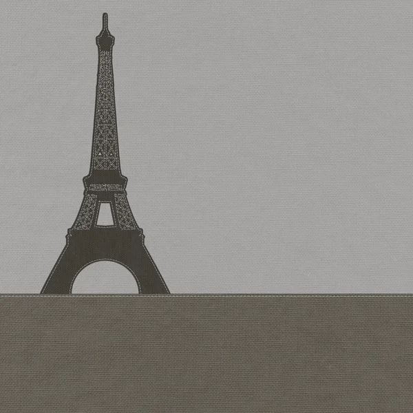 Torre Eiffel, París. Francia en estilo de puntada sobre fondo de tela —  Fotos de Stock