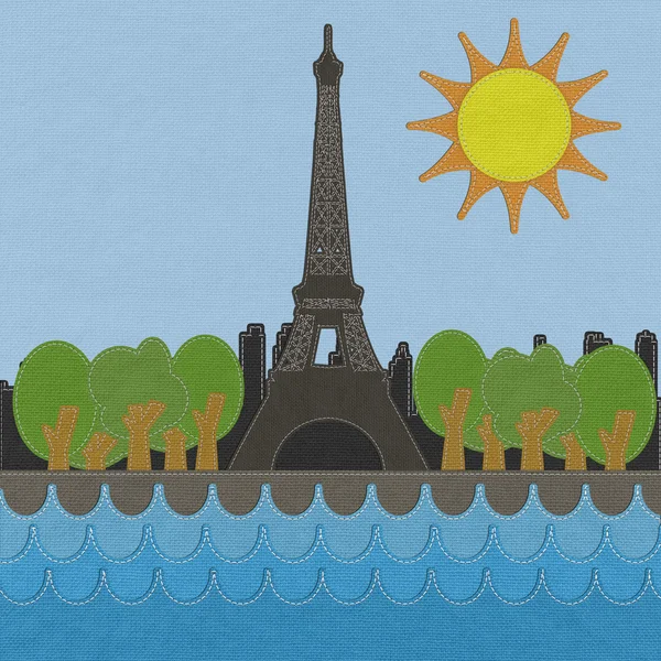 Torre Eiffel, Parigi. Francia in stile punto su sfondo tessuto — Foto Stock
