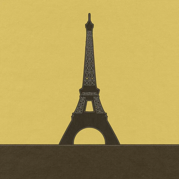 Eiffel tower, Paris. France in stitch style on fabric background — Stock Photo, Image