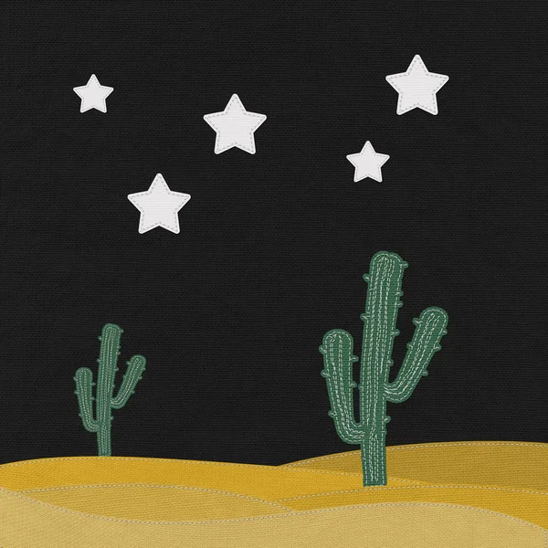 Kaktus i öknen med stygn stil på tyg bakgrund — Stockfoto
