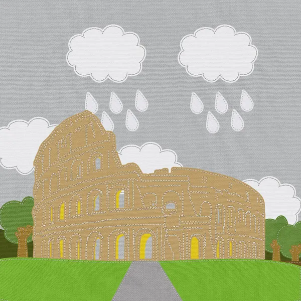 Colosseum in rome met steek stijl op stof achtergrond — Stockfoto