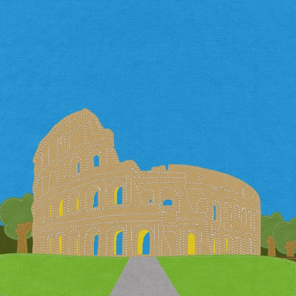 Kolosseum in Rom mit Stich-Stil auf Stoffhintergrund — Stockfoto