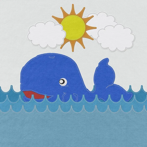 Baleine souriante mignonne avec style de point sur fond de tissu — Photo