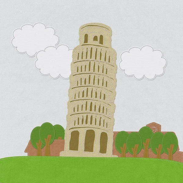 Pisa tower i stygn stil på tyg bakgrund — Stockfoto