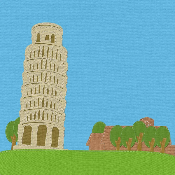 Pisa tower i stygn stil på tyg bakgrund — Stockfoto