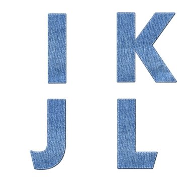 denim doku üzerinde dikiş tasarım öğeleriyle alfabesi