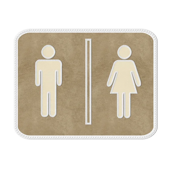Stitched Man & Woman restroom sign on leather background — Stock Photo, Image