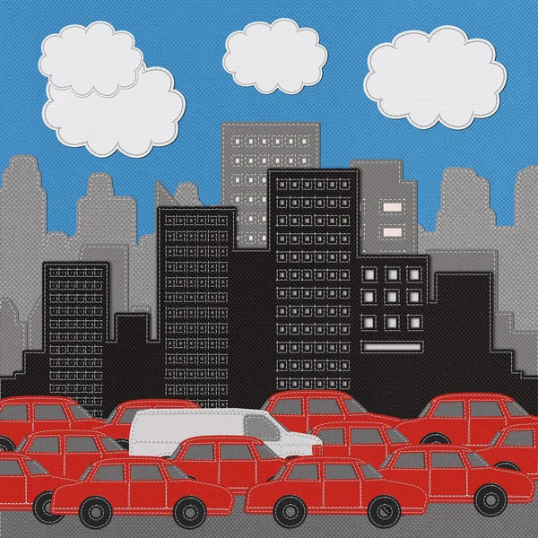 建物と車をステッチ布の背景スタイル — ストック写真