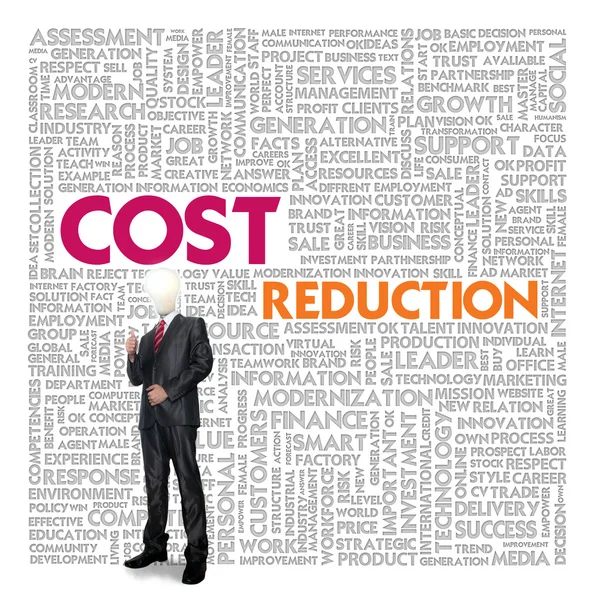 Business word cloud pour concept d'entreprise et de finance, Réduction des coûts — Photo