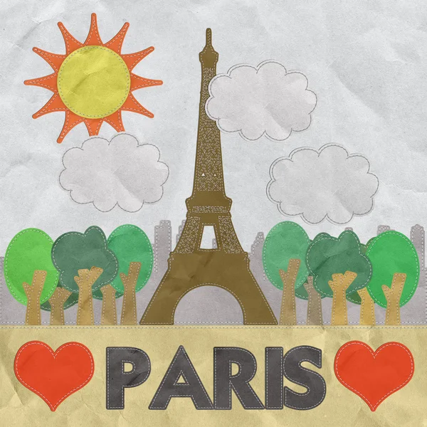 Wieża Eiffel, Paryż. Francji w stylu ściegu na papierze tekstury bac — Zdjęcie stockowe