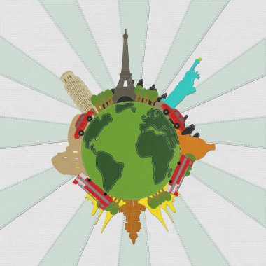 dünya seyahat konsepti ile dikiş tarzı kumaş zemin 