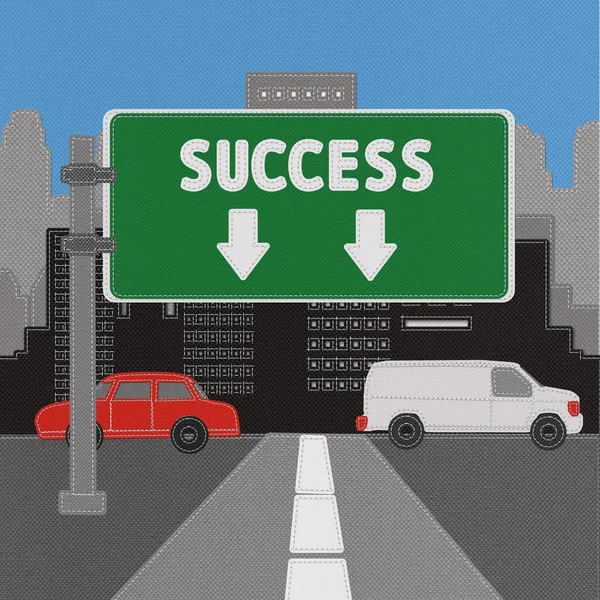 Success sign concept with stitch style on fabric background — Stock Photo, Image