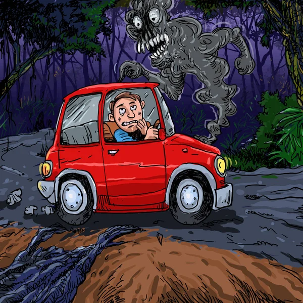 Panne Voiture Dans Jungle Minuit — Image vectorielle