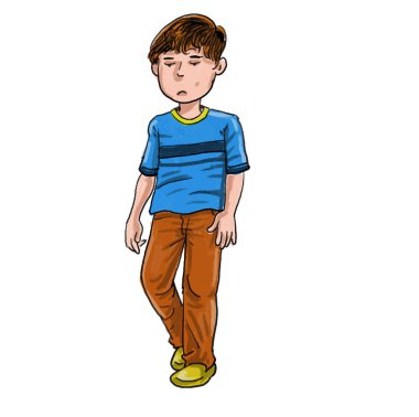 Yalnız çocuğun yürüyüşünün karikatürü.