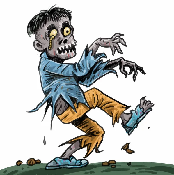 Dessin Animé Homme Zombie Marchant — Image vectorielle