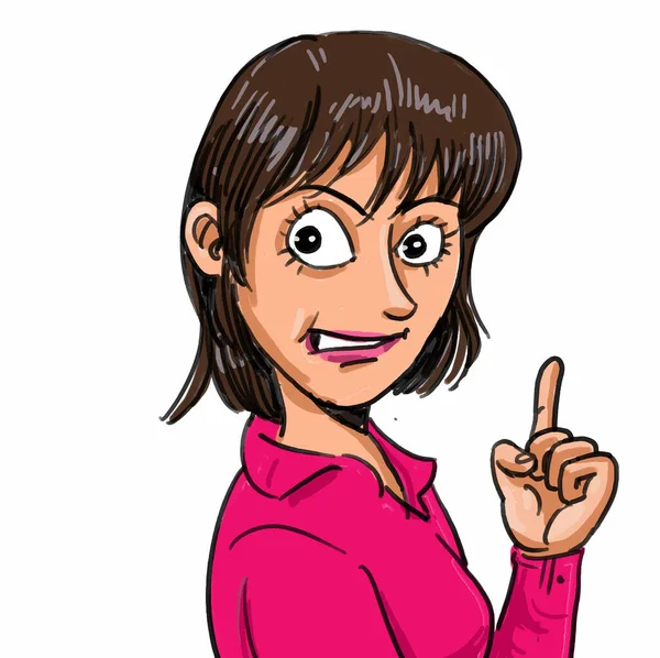 Das Cartoon Lächelnde Mädchen Zeigt Mit Dem Finger Nach Oben — Stockvektor