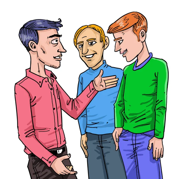 Ilustrace Tří Přátelských Mužů Kteří Spolu Mluví — Stockový vektor