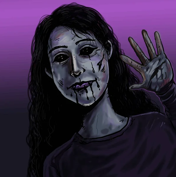 Εικονογράφηση Του Προσώπου Μιας Τρομακτικής Γυναίκας Φάντασμα — Διανυσματικό Αρχείο