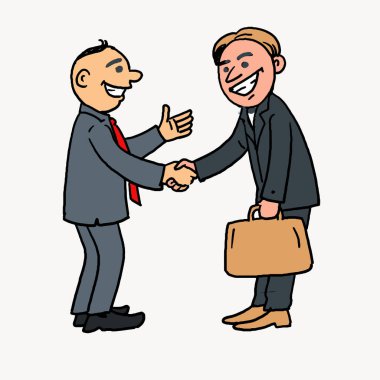 Happy two successful businessmen shake their hands.