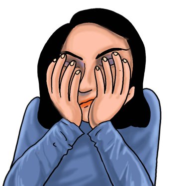 Üzgün kız gözlerini ve yüzünü kapatıyor..