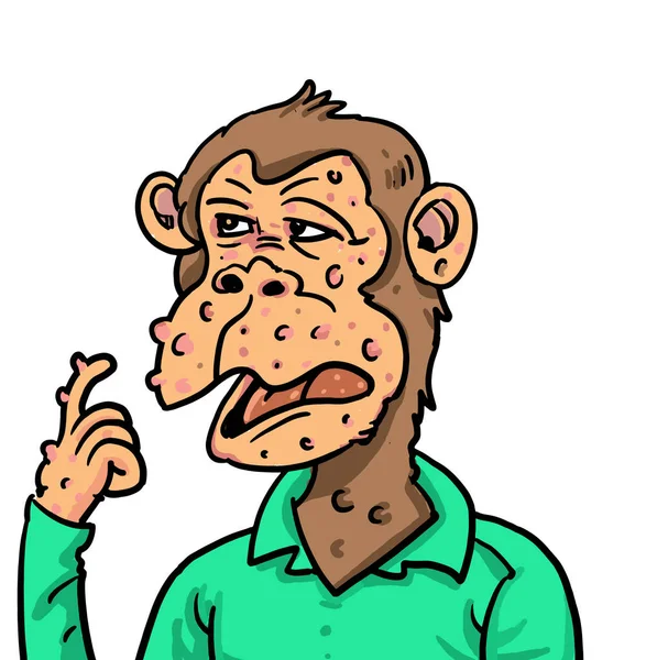 Cartoon Monkey Character Gets Monkeypox Infection — ストックベクタ