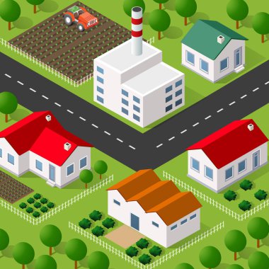 Bir şehrin yaşam tarzı kentsel Isometric 3D illüstrasyonu