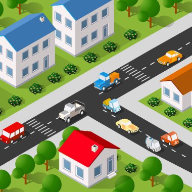 Bir şehrin yaşam tarzı kentsel Isometric 3D illüstrasyonu