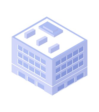 Modern şehrin izometrik mimarisi. Tek bir modern bina.