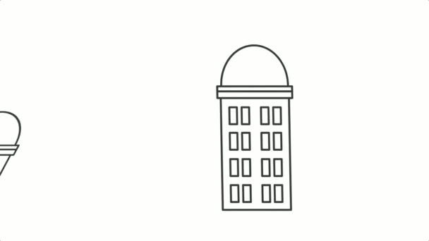 Edificio urbano lineal y animación en movimiento de casas — Vídeo de stock