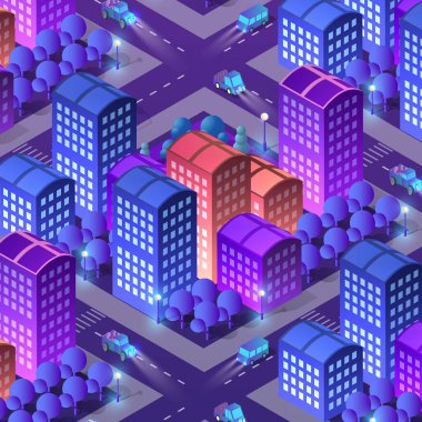 Gece şehir insanları arka planda 3 boyutlu illüstrasyon neon morötesi