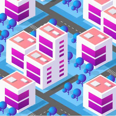 Isometric Mor mavi şehir manzarası