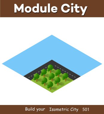 Yukarıdan Orman çeyreğine Isometric 3B görüntü