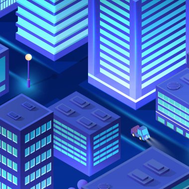 Gece kenti arkaplanı 3 boyutlu illüstrasyon neon morötesi