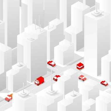 Beyaz Şehir 3D illüstrasyon Gökdelenin Isometric görünümü